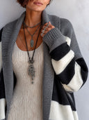 Women’s Fashionable Color-Block Open-Front Lapel Knit Cardigan ZMZ1572J5SWL