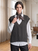 Women's Charcoal Cable Knit V-Neck Oversized Sweater Vest ZMZ1403J0YZH