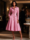 Women’s French-Elegant Pink Tweed Midi Dress ZMZ1531J4XT