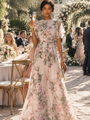 Women's Light Pink Romantic Floral Print A-line Maxi Dress ZMZ1552J3XT