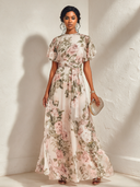 Women's Light Pink Romantic Floral Print A-line Maxi Dress ZMZ1552J3XT
