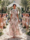 Women's Light Pink Romantic Floral Print A-line Maxi Dress ZMZ1552J3XT