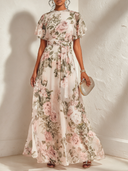 Women's Light Pink Romantic Floral Print A-line Maxi Dress ZMZ1552J3XT