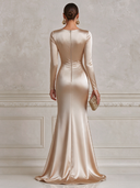 Women’s Solid-Color Satin V-Neck Rhinestone-Embellished High-Slit Wrap-Style Mermaid Evening Gown ZMZ1516J2XT