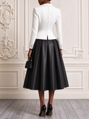 Women's Tweed Collared Jacket And Satin A-line Skirt Two-Piece Set ZMZ1556J0XT