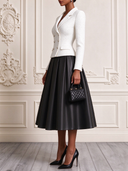 Women's Tweed Collared Jacket And Satin A-line Skirt Two-Piece Set ZMZ1556J0XT