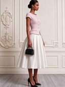 Women's Elegant Tweed Short-sleeved Jacket And Satin A-line Skirt Two-piece Set ZMZ1503J9XT