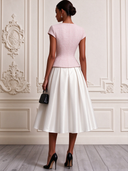 Women's Elegant Tweed Short-sleeved Jacket And Satin A-line Skirt Two-piece Set ZMZ1503J9XT