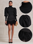 Women’s Knitted High-Neck Puff-Sleeve Mini Dress ZMZ1552J5XT