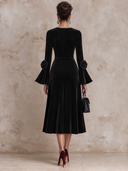 Women's Black Velvet Bell Sleeve Midi Dress ZMZ1544J4XT