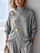 Women's Winter Warm Gray Pullover Sweater With Decorative Buttons ZMZ1602J9SWL