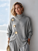 Women's Winter Warm Gray Pullover Sweater With Decorative Buttons ZMZ1602J9SWL