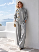 Women's Winter Warm Gray Pullover Sweater With Decorative Buttons ZMZ1602J9SWL