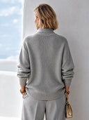 Women's Winter Warm Gray Pullover Sweater With Decorative Buttons ZMZ1602J9SWL