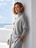 Women's Winter Warm Gray Pullover Sweater With Decorative Buttons ZMZ1602J9SWL