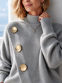Women's Winter Warm Gray Pullover Sweater With Decorative Buttons ZMZ1602J9SWL