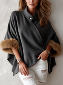 Women’s Winter Warm Dark Gray Faux-Wool Cape-Style Jacket ZMZ1641J9SWL