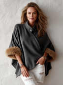 Women’s Winter Warm Dark Gray Faux-Wool Cape-Style Jacket ZMZ1641J9SWL