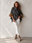 Women’s Winter Warm Dark Gray Faux-Wool Cape-Style Jacket ZMZ1641J9SWL
