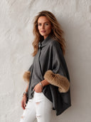 Women’s Winter Warm Dark Gray Faux-Wool Cape-Style Jacket ZMZ1641J9SWL