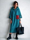 Women’s Fashionable Peacock Blue Hooded Colorblock Knitted Dress ZMZ1684J3SWL