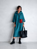 Women’s Fashionable Peacock Blue Hooded Colorblock Knitted Dress ZMZ1684J3SWL