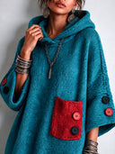 Women’s Fashionable Peacock Blue Hooded Colorblock Knitted Dress ZMZ1684J3SWL