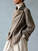 Women’s American Retro Casual Style Houndstooth Asymmetric Wrap Jacket With High Collar And Single Button ZMZ1644J5ZYY