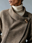 Women’s American Retro Casual Style Houndstooth Asymmetric Wrap Jacket With High Collar And Single Button ZMZ1644J5ZYY