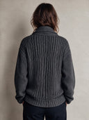 Women’s American Retro Casual Style Gray Chunky Rib Knit Shawl Collar Wrap Knit Cardigan ZMZ1629J6ZYY