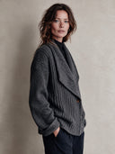 Women’s American Retro Casual Style Gray Chunky Rib Knit Shawl Collar Wrap Knit Cardigan ZMZ1629J6ZYY