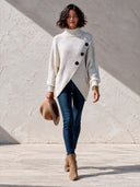 Women’s Classic Casual Knit Turtleneck Sweater With Asymmetric Wrap Hem And Button Detail, Oversized Long Sleeve Pullover ZMZ1644J8ZYY