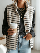 Women's Retro Casual Plush Striped Stand Collar Single-Breasted Sleeveless Vest ZMZ1683J6ZJY