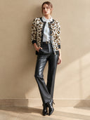 Women's Retro Casual Leopard Print Knitted Patchwork PU Jacquard Collarless Long-Sleeve Cardigan ZMZ1691J4ZJY