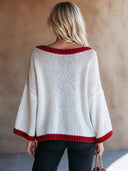 Women's Retro Casual Knitted Christmas Sequin Bow Round Neck Pullover Flared Sleeve Sweater ZMZ1676J1ZJY