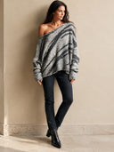 Women’s Vintage-Style Casual Zebra-Print Off-Shoulder Loose-Fit Knitted Pullover Sweater ZMZ1693J2ZJY