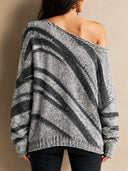 Women’s Vintage-Style Casual Zebra-Print Off-Shoulder Loose-Fit Knitted Pullover Sweater ZMZ1693J2ZJY