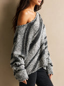 Women’s Vintage-Style Casual Zebra-Print Off-Shoulder Loose-Fit Knitted Pullover Sweater ZMZ1693J2ZJY