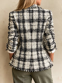 Women’s Vintage-Style Casual Blazer With Chunky Plaid Pattern And Raw-Edge Detailing ZMZ1639J0ZJY