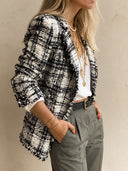 Women’s Vintage-Style Casual Blazer With Chunky Plaid Pattern And Raw-Edge Detailing ZMZ1639J0ZJY