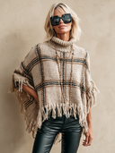 Women’s Vintage-Style Casual Knitted Plaid Tassel Turtleneck Pullover Cape-Style Sweater ZMZ1629J7ZJY