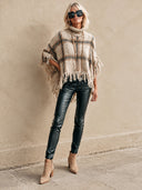 Women’s Vintage-Style Casual Knitted Plaid Tassel Turtleneck Pullover Cape-Style Sweater ZMZ1629J7ZJY