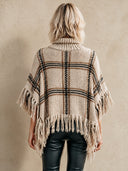 Women’s Vintage-Style Casual Knitted Plaid Tassel Turtleneck Pullover Cape-Style Sweater ZMZ1629J7ZJY