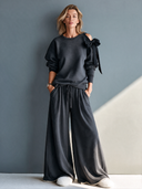 Women’s Casual Dark Gray Cotton Sweatshirt And Pants Two-piece Set ZMZ1684J2SWL