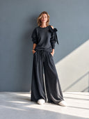 Women’s Casual Dark Gray Cotton Sweatshirt And Pants Two-piece Set ZMZ1684J2SWL