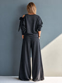 Women’s Casual Dark Gray Cotton Sweatshirt And Pants Two-piece Set ZMZ1684J2SWL