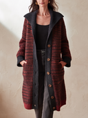 Women's Long Knit Cardigan Coat With Shawl Collar, Red And Black Stripes ZMZ1694J4YZH