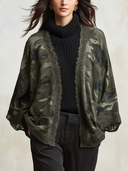 Women's Olive Camo Open-Front Kimono Jacket With Crochet Lace Trim And Batwing Sleeves ZMZ1601J8YZH