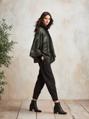 Women's Olive Camo Open-Front Kimono Jacket With Crochet Lace Trim And Batwing Sleeves ZMZ1601J8YZH