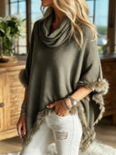 Women’s Vintage-style Casual Faux-wool Knit High-neck Pullover Cape-style Top ZMZ1543J8ZJY